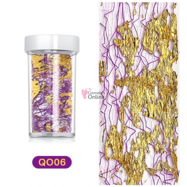 Foite subtiri colorate pentru decor unghii Q006 Mov cu Auriu